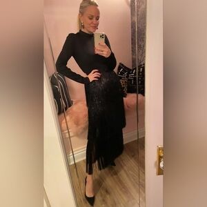 Black Layered Fringe Maxi Skirt